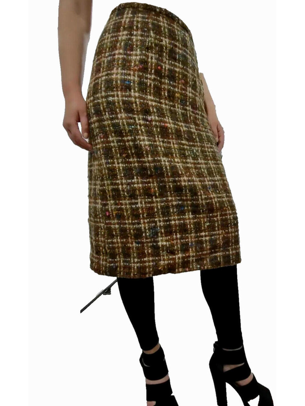Vintage 1960s Plaid Pencil Skirt Rainbow Woven Knit Wool Below Knee Waist 28 M